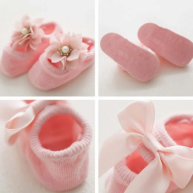 3 пар/компл. хлопок Детские носки для девочек Bebe Малыш новорожденный младенец Нескользящие кружевные галстук-бабочка с цветком носки-тапочки для вечеринки, дня рождения носки