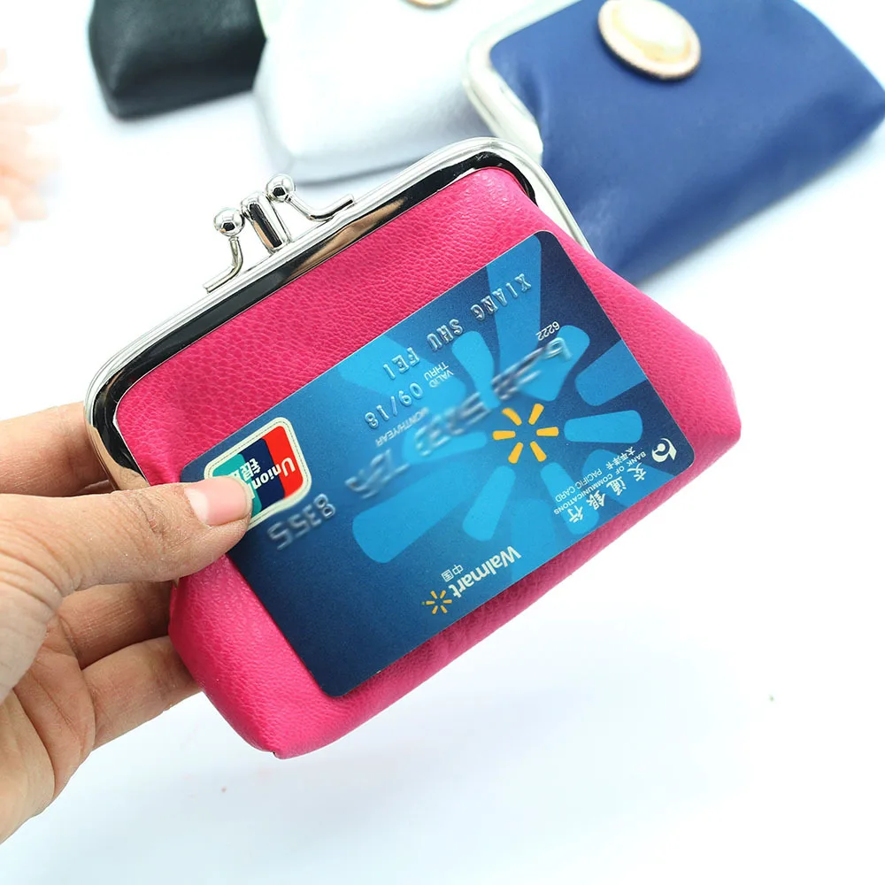Coin Purse Women Double Layer Card Holder Girls Simple PU Buckle Wallet Lipstick Portable Money Purse Pocket Bag Coin Wallet Women Wallet Card Wallet