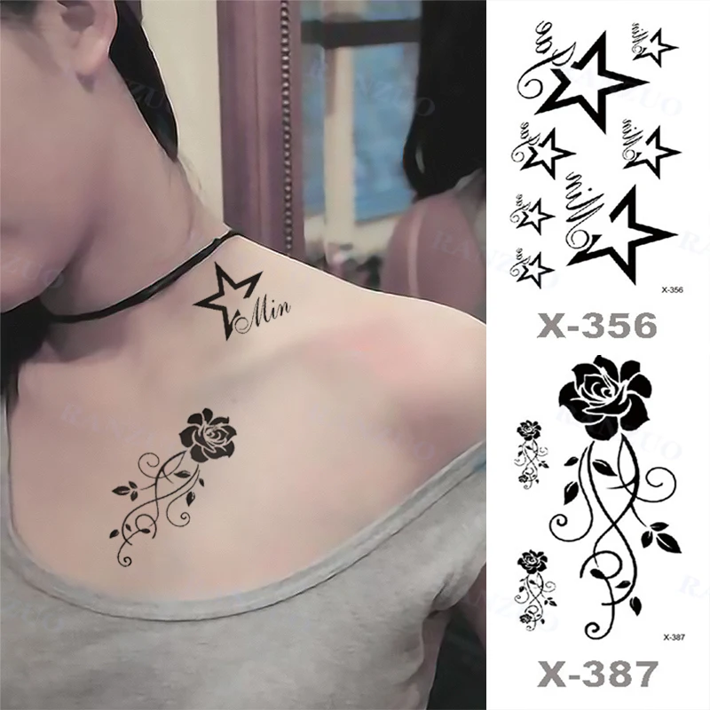 

Fashion Waterproof Fake Tattoo Temporary Tattoo Sticker Cross Star English Letter Rose Body Art Fake Tattoo Men and Women Baby