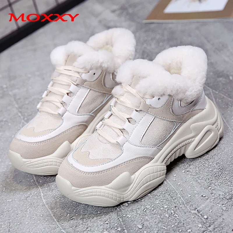 New Thick Sole Women's Winter Sneakers With Fur Sneakers Warm Plush Chunky Sneakers Platform Ladies Snow Boots Shoes Woman