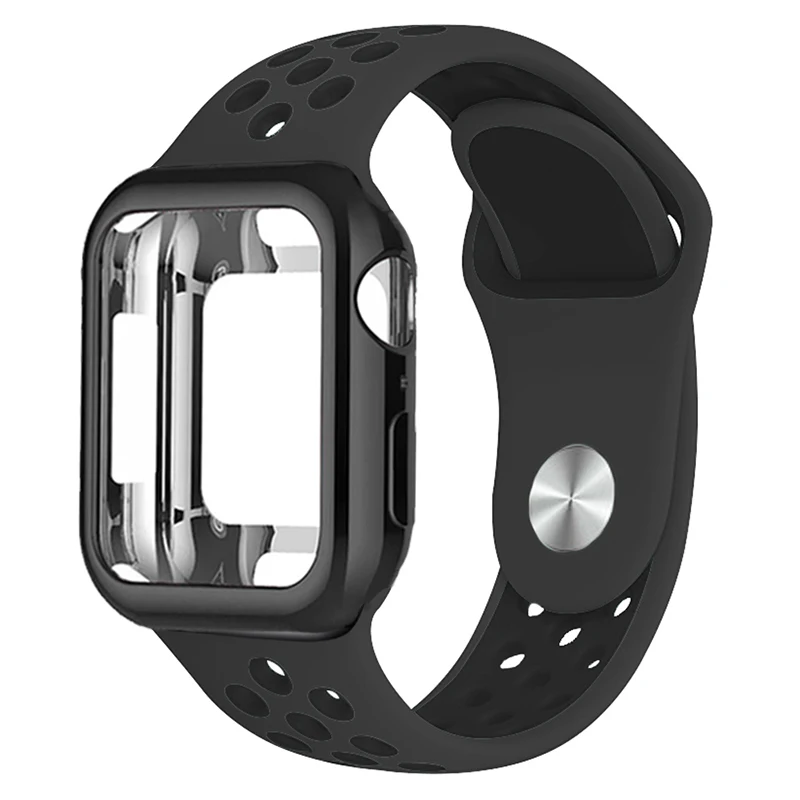 Силиконовый спортивный ремешок+ чехол для apple watch 5 4 3 2 1 серия 38 мм 42 мм ремешок для iwatch 40 мм 44 мм браслет аксессуары для запястья - Цвет ремешка: Coal black