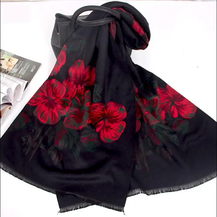black red Реверсивный женский утепленный кашемировый шарф Пашмина осень зима негабаритный мягкий шарф шаль универсальная дорожное одеяло - Цвет: black red
