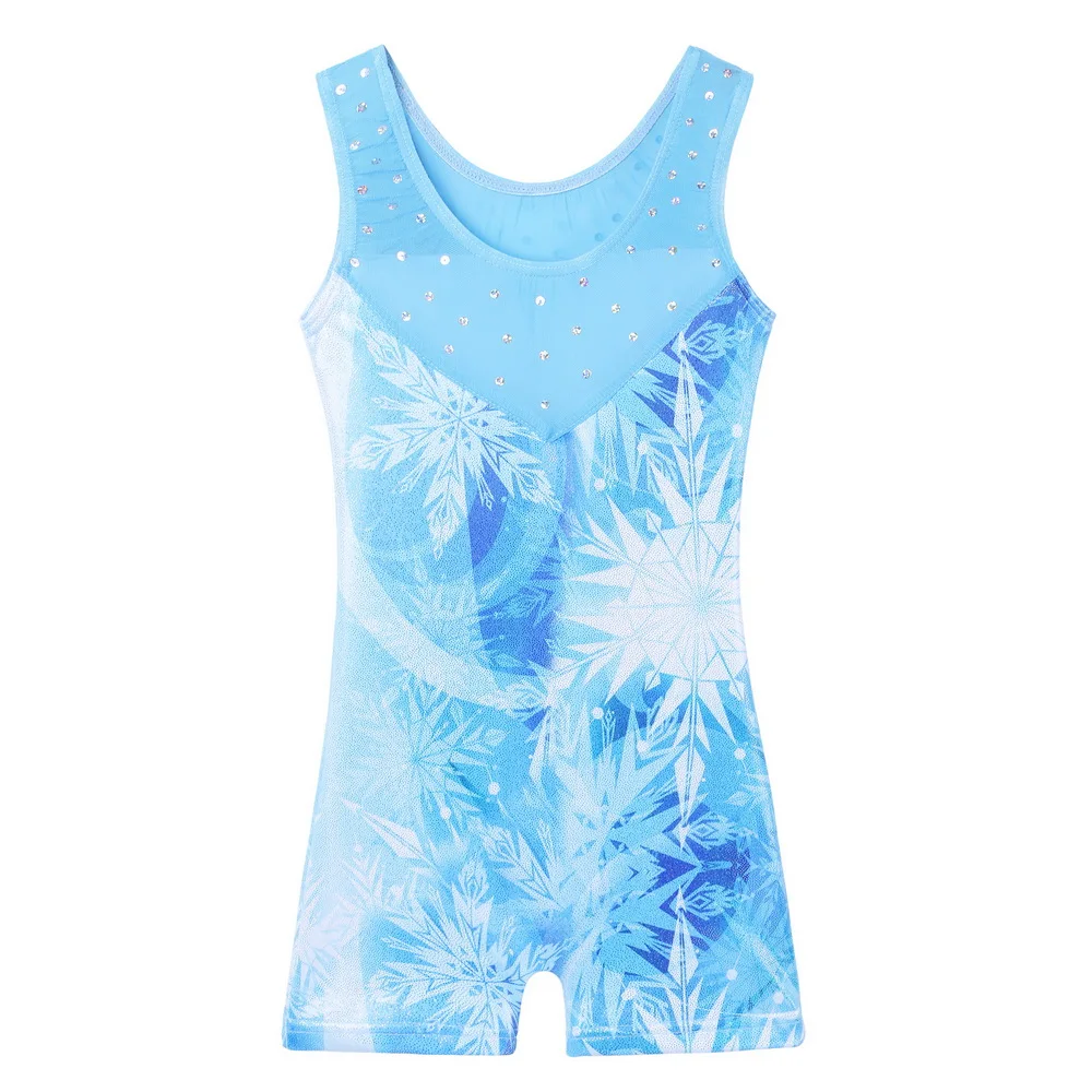 BAOHULU Sleeveless Girls Ballet Dance Leotard Blue Snowflake Gymnastics Leotard Children Training Performance Biketard Bodysuits