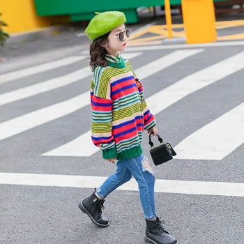 

Kids Girls Oversized Striped Sweater 10 12 years Pullover Shirt 2020 New Children Autumn Sweater