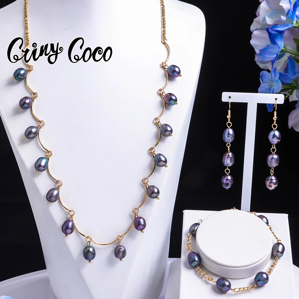 Cring Coco Pearl Earrings Sets Freshwater Pearls Women's Bracelets Necklace Set New Chains and Necklaces Jewelry Sets for Women real 925 sterling silver necklace natural pearl jewelry sets for women bohemian stud earrings sapphire pendant