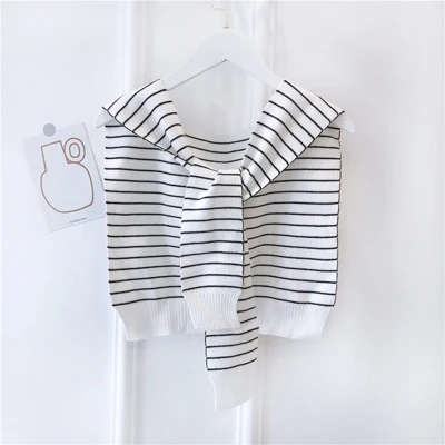 black white strip Luna& Dolphin, женские шерстяные шарфы, вязаный жилет, рукав, шарф, палантины, сплошной цвет, палантин, мягкая шаль, вязаный студенческий простой теплый шарф - Цвет: black white strip