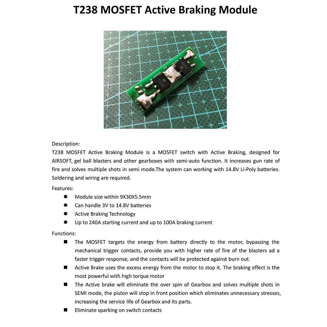 Горячий 1 шт. T238 MOSFET активный тормозной модуль Набор для водные гелевые бусинки коробка передач модификация обновления 2 типа случайный отправлен