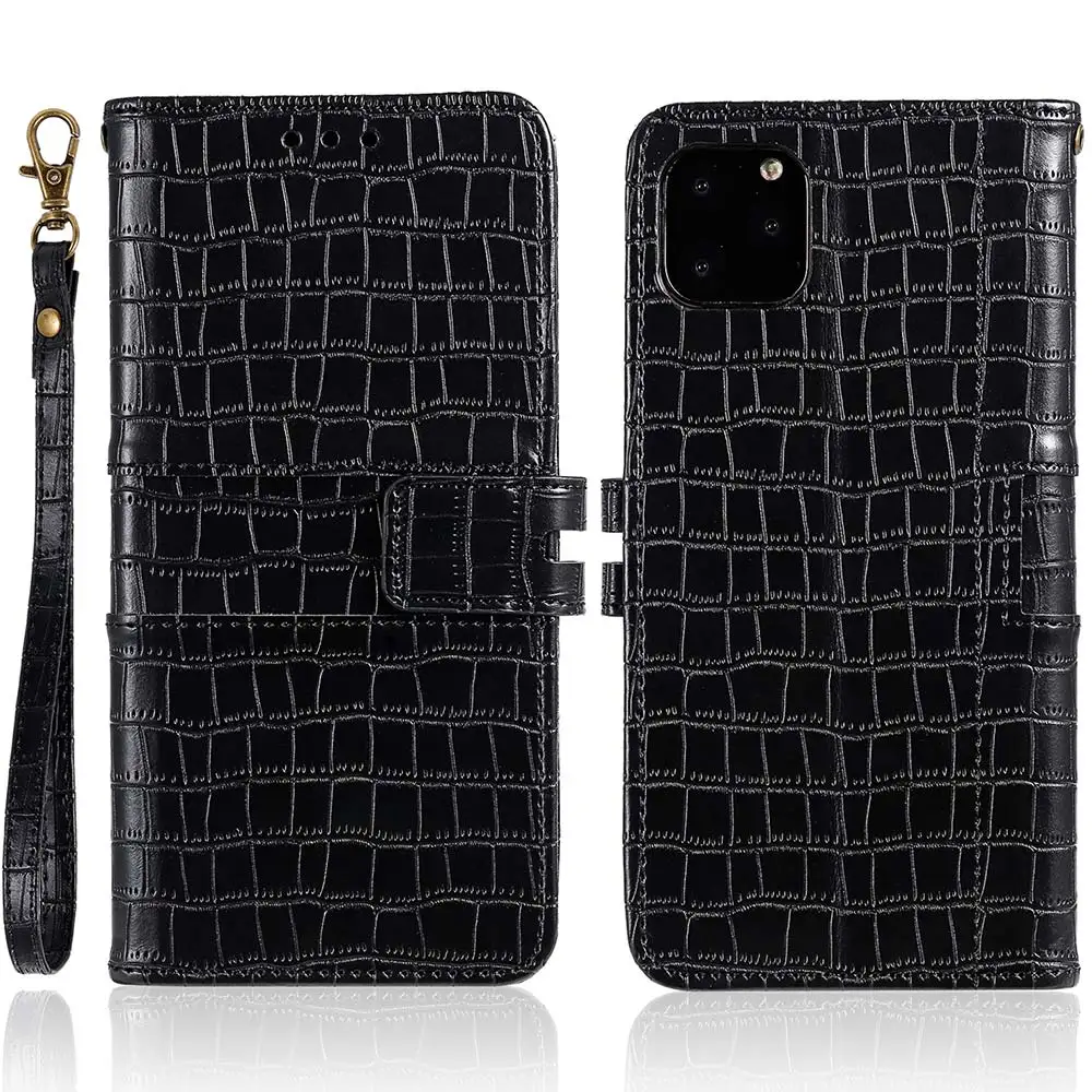 Чехол KISS из крокодиловой кожи чехол для телефона из искусственной кожи для iPhone 11 Pro MAX ремешок флип-чехол для iPhone 6S 8 6 7 Plus X XS XR MAX чехол - Цвет: Черный