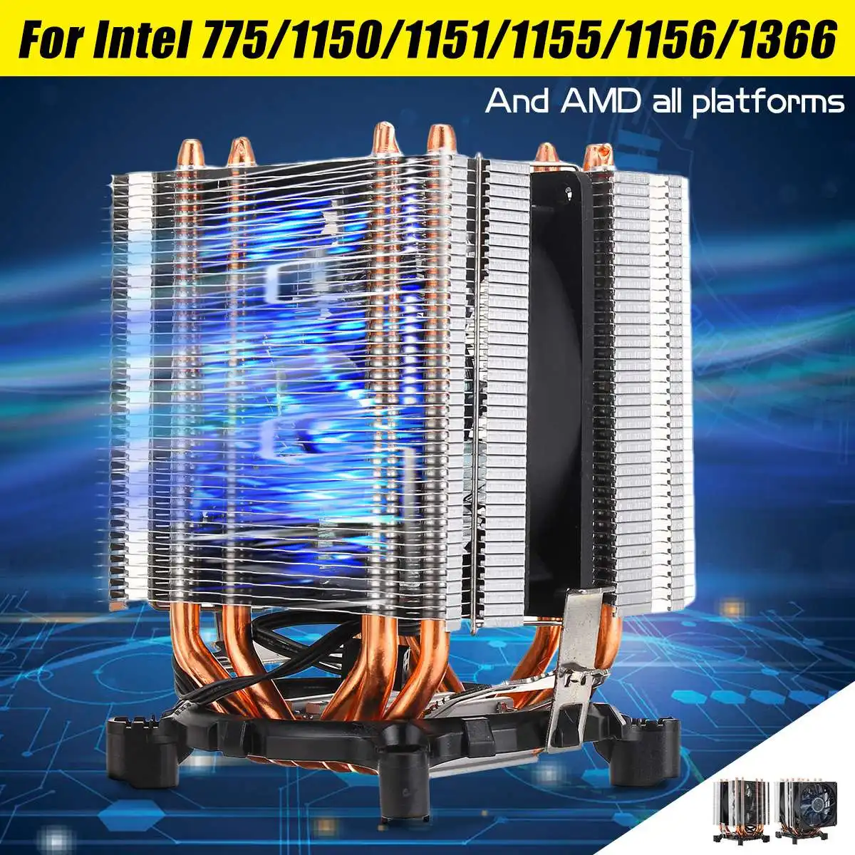 

6x Copper Heat Pipes Blue Light 3/4Pin CPU Cooling Fan Single Double Radiator Fan for Intel 775/1150/1151/1155/1156/1366 for AMD