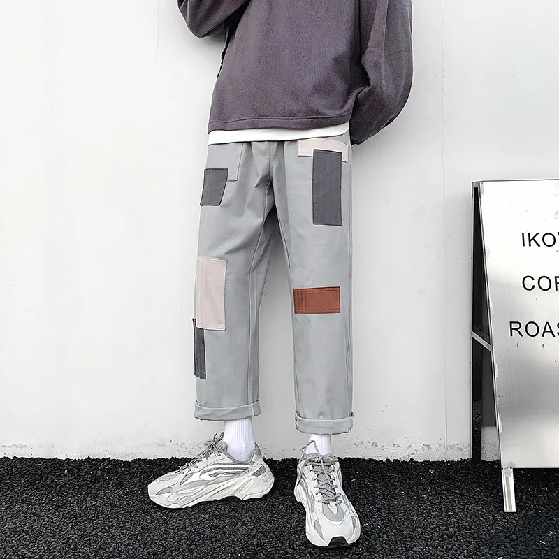 Мужские лоскутные брюки Harajuku Cargo мужские корейские модные черные спортивные штаны бегунов мужские дизайнерские повседневные шаровары для мужчин