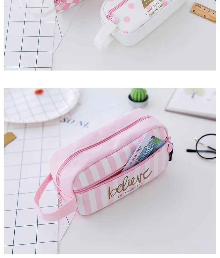Pink lovely Pencil Case School Student Supplies Pen Box Pen Bag Stationery Storage Bag Office High Capacity Multifunction