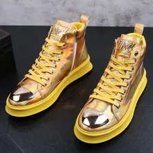 Г., новые мужские Повседневные Дышащие лакированные кожаные туфли-оксфорды в стиле хип-хоп мотоциклетные ботильоны на плоской платформе Мужская обувь