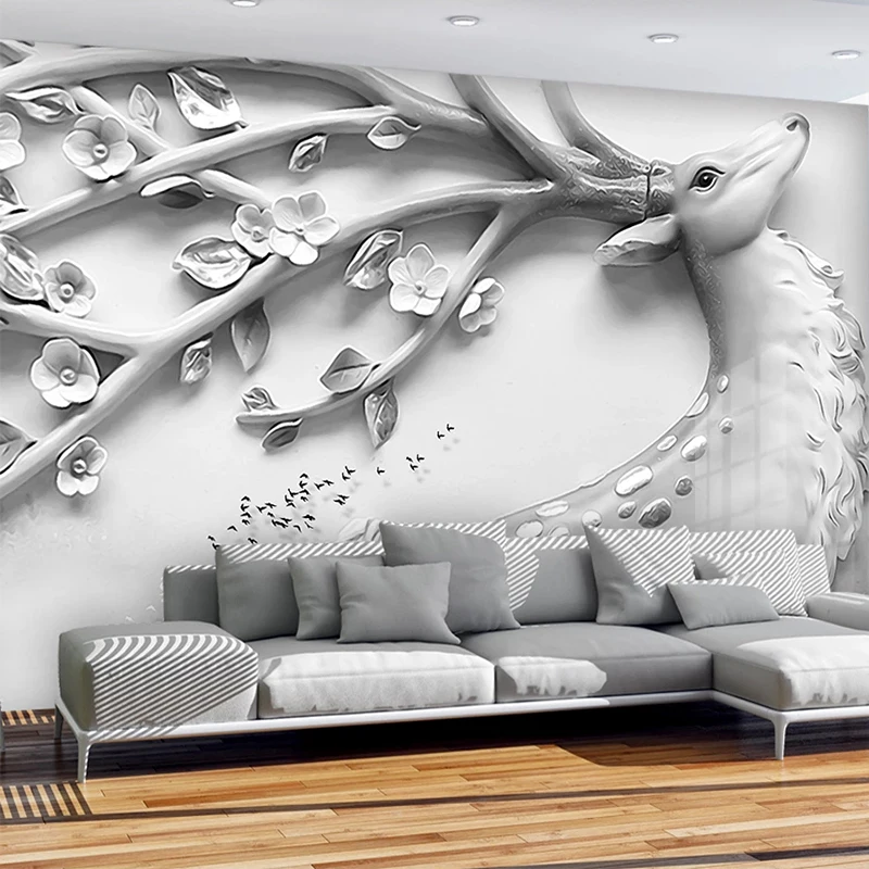 

Drop Shipping Custom Mural Wallpaper 3D Relief Elk Wall Painting Living Room TV Sofa Bedroom Home Decor Waterproof Stickers
