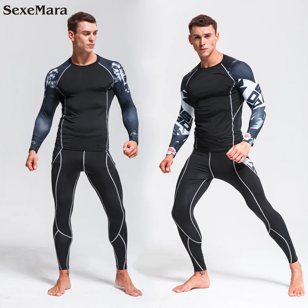 

New Men's Compression Set Running Tights Workout Fitness Training Tracksuit Long Sleeves Shirts Sport Suit Rashgard kit 4XL