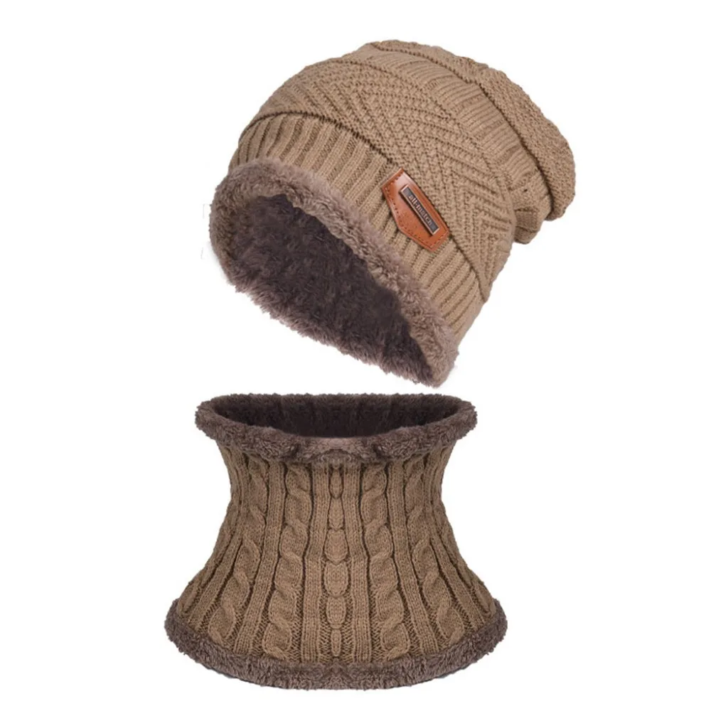 Новая флисовая шапка контрастных цветов, вязанная теплая шапка, теплые зимние шапки для детей, шапка+ шарф, комплект из двух предметов, Детские трикотажные шапки для малышей A40