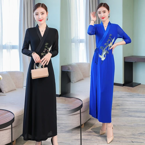 

2019 Bodycon Dress Long Sleeved Embroidery Design Improve Animal Print Dresses V-neck Straight Vintage Autumn Temperament