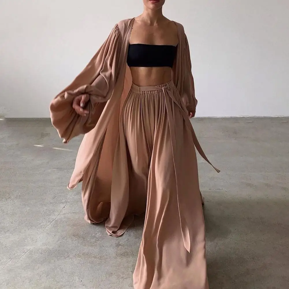 Spring Soft Women Three Piece Set Fashion Wrap Cardigan Tops And High Waist Pants Suit Female Casual Simple Tracksuits Homewear