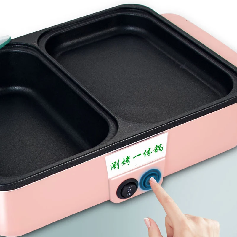110V/220V Electric Hot Pot Cooker 2 IN 1 BBQ Grill Multifunctional Electric BBQ Grill Non Stick Plate Barbecue Pan Hot Pot 1200W 4