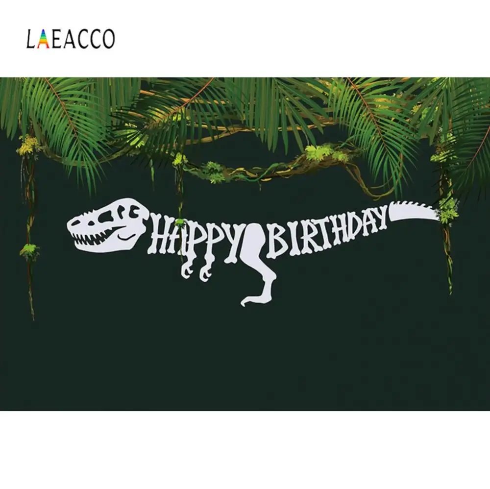 Laeacco Dinosaur fossil Happy birthday Solid color background Ferns Celebration Photography Customizable Backdrop Photo Studio |