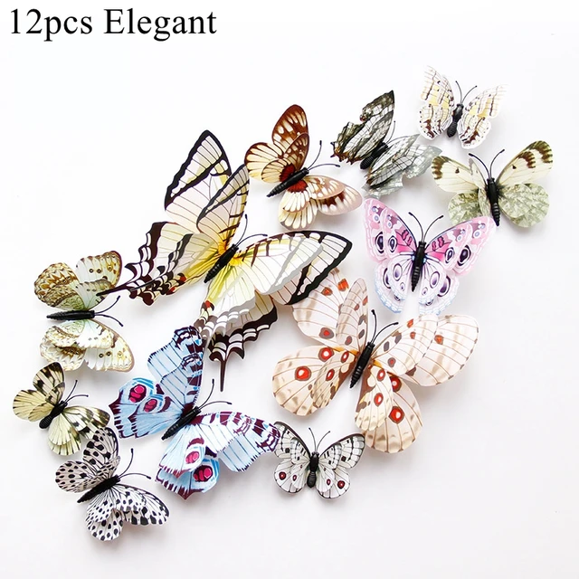 12PCS Butterfly Decoration stickers Decorative Butterflies For Birthday Party Supply 3D butterfly Theme Parti Decor Wedding elegant