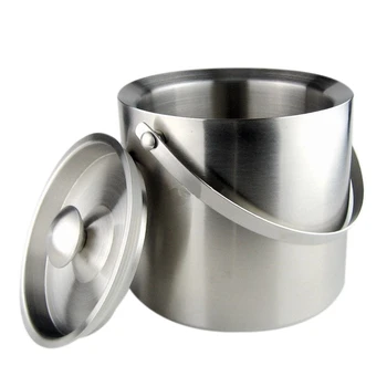 

Stainless Steel Double-Layer Insulated Ice Bucket Double-Layer Portable Ice Bucket with Lid 3L