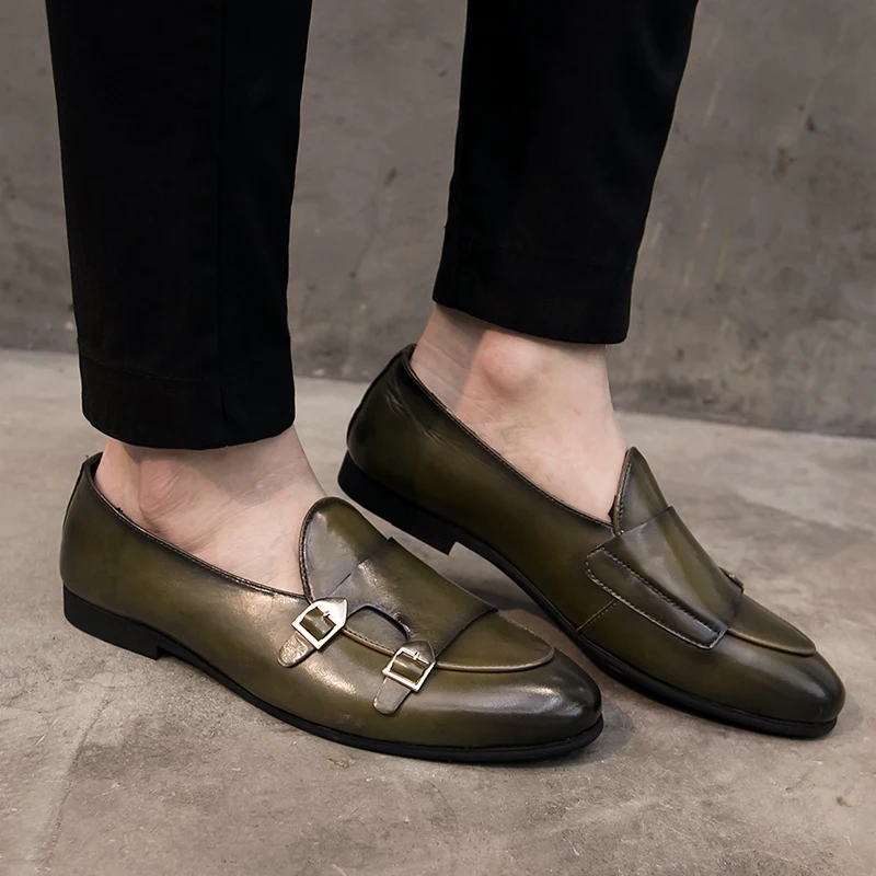 

Split Leather Pointed Toe New Design Men Dress Shoes Formal Business Slip-On Loafers Flats Party Club Wedding Oxfords