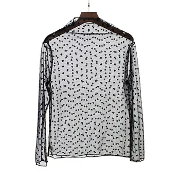 

Sexy Women T Shirt See Through Transparent Mesh Tops Long Sleeve Sheer Slim Ladies Stand Collar T-Shirt Top Tees Shirts Female