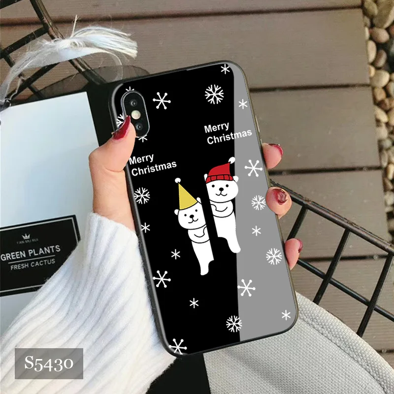 Милый чехол из закаленного стекла для iPhone XS MAX X XS XR Merry Рождественский Снеговик покрытие с медведем для iPhone 7 8 Plus 6 6s Coque - Цвет: S5430