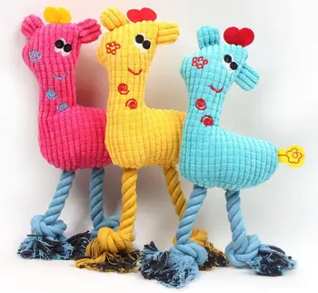 

Fleenel Fabric Plush Squeak Deer Shape Dog Bite Toy with Rope and Sounder Inside Bright Color Fits All Dogs