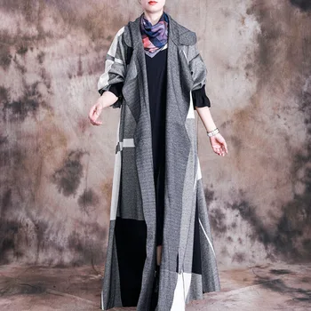 

[EWQ] 2020 Autumn New Pattern Lapel Long Sleeve Hit Colors Asymmetrical Patchwork Vintage Windbreaker Women AH63509