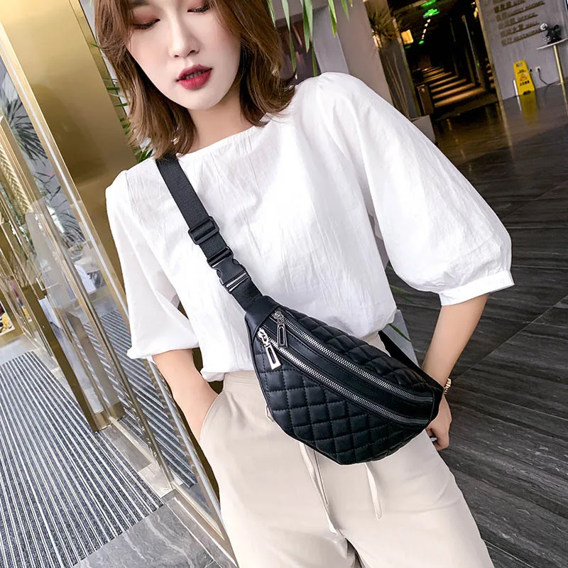 

Plaid Women's Waist Bag PU Leather Belt Bags Designer Shoulder Crossbody Chest Bag Female Fashion Fanny Pack Banana Hip Purse