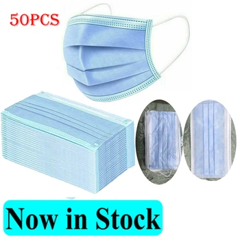 

50 PCS Disposable Face Blue Mask 3-Layers Face Mouth Non-woven Masks Anti-Dust Ear Loop Blue disposable masks