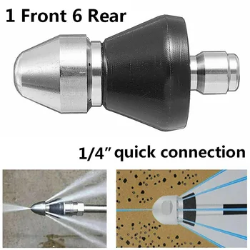 

1 Front 6 Rear Jet 1/4" Quick High Pressure Washer Sewer Dredging Drain Pipe Cleaning Nozzle Sprinkler Household Clean Tools