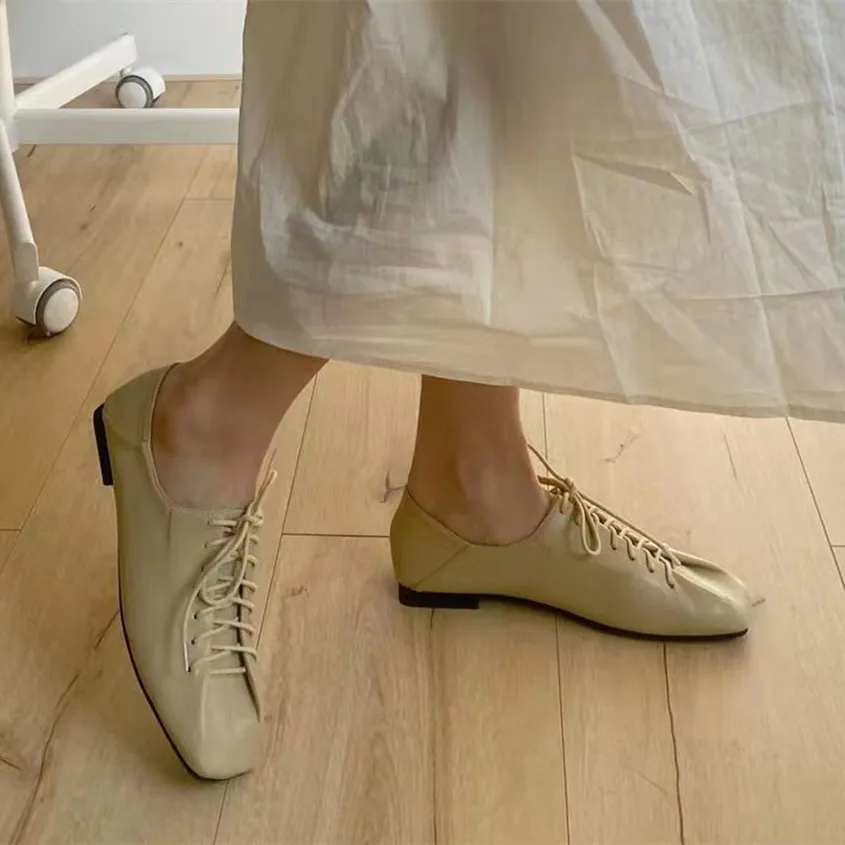 Bailamos Women Flats Lace Up Ladies Square Toe Flat Heel Sandals Spring Loafers Shoes Casual Oxford Shoes Female Flats Sli women shoes casual shoes women flats