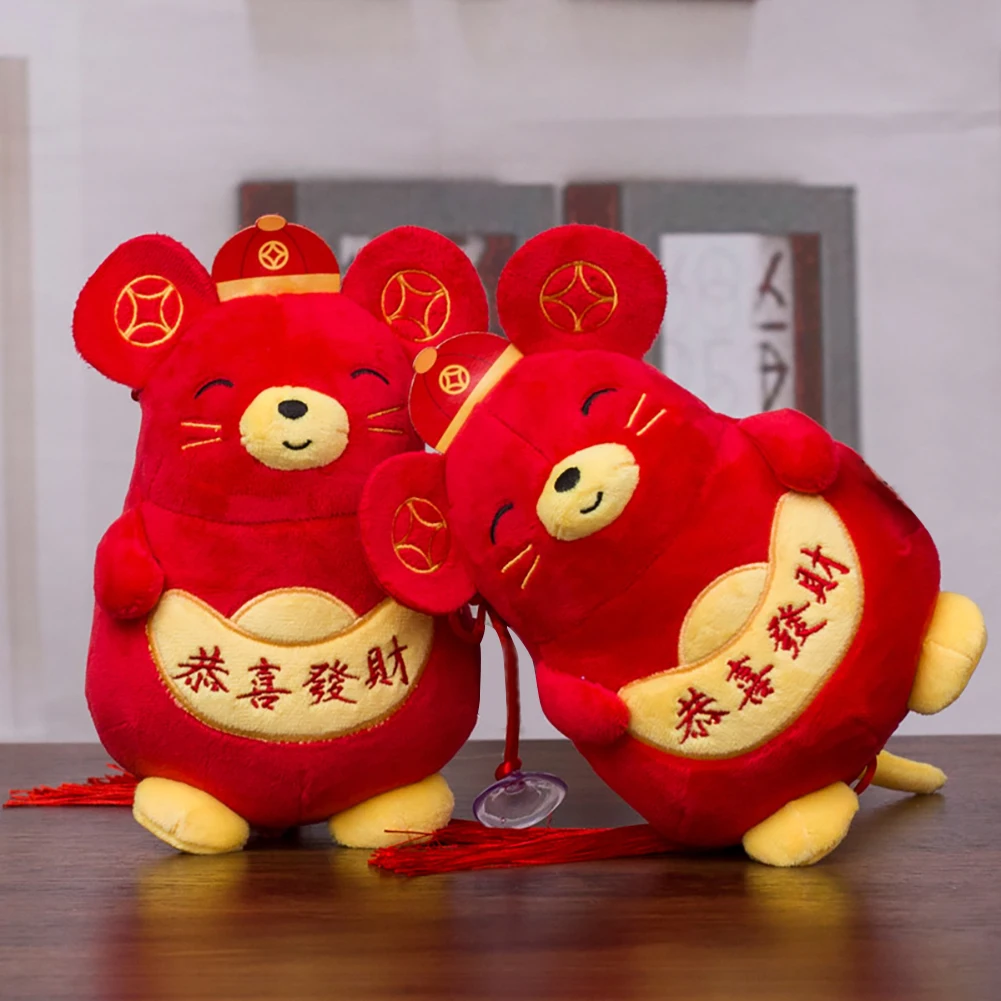 

Chinese New Year Red Rat Ornament Decorations Year Of Mouse Home Car Festival Decoration Good Luck Plush Toys Red Mascot Gift