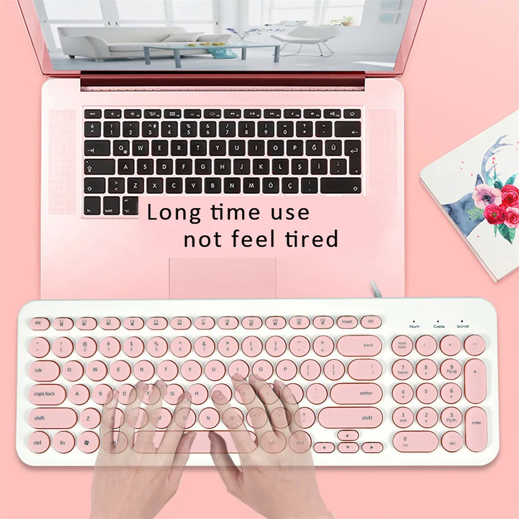Home Office Work Gaming Wired USB Keyboard Ultra-Quiet Retro Round Keycap Keyboards For Laptop PC Computer USB Gamer Keyboard