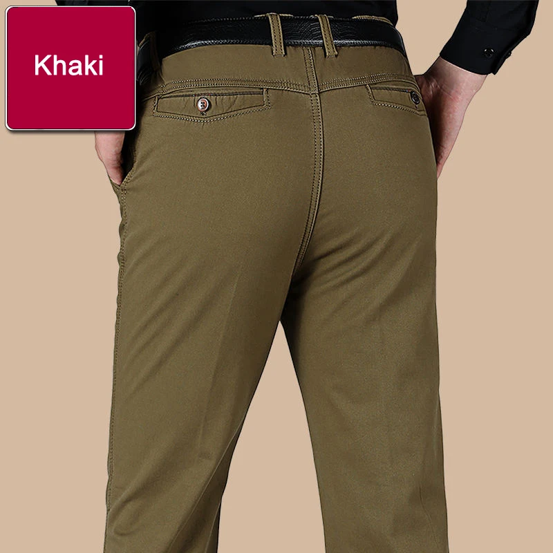 Новое поступление, зимние осенние мужские повседневные штаны, модные однотонные нежные утолщенные брюки, брендовые смарт-брюки, черные, зеленые, серые брюки - Цвет: Khaki