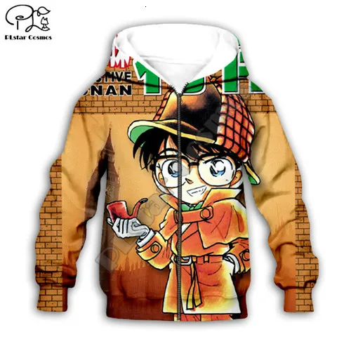 Kids zip hoodies Новинка; детская толстовка с капюшоном с 3D изображением детектива Конана; толстовка с принтом аниме; толстовка на молнии; футболка; уличная одежда для мальчиков и девочек; комплект для детей - Цвет: Kids zip hoodies