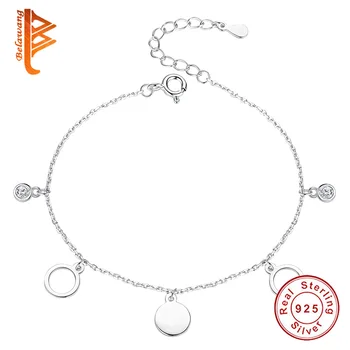 

Wholesale 5pcs 100% 925 Sterling Silver Link Chain Bracelet Crystal CZ Circle Charm Bracelet for Women Authentic Silver Jewelry