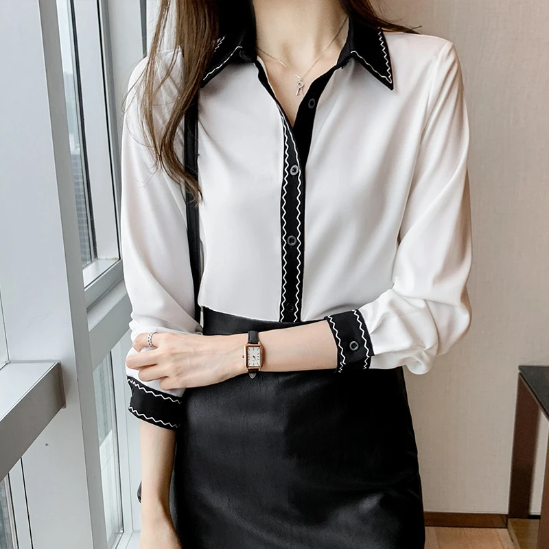 2021 primavera coreano mulheres camisas chiffon blusas mulheres camisas de  manga longa mulher camisa branca mulher bordado impressão blusa topo|Camisa|  - AliExpress