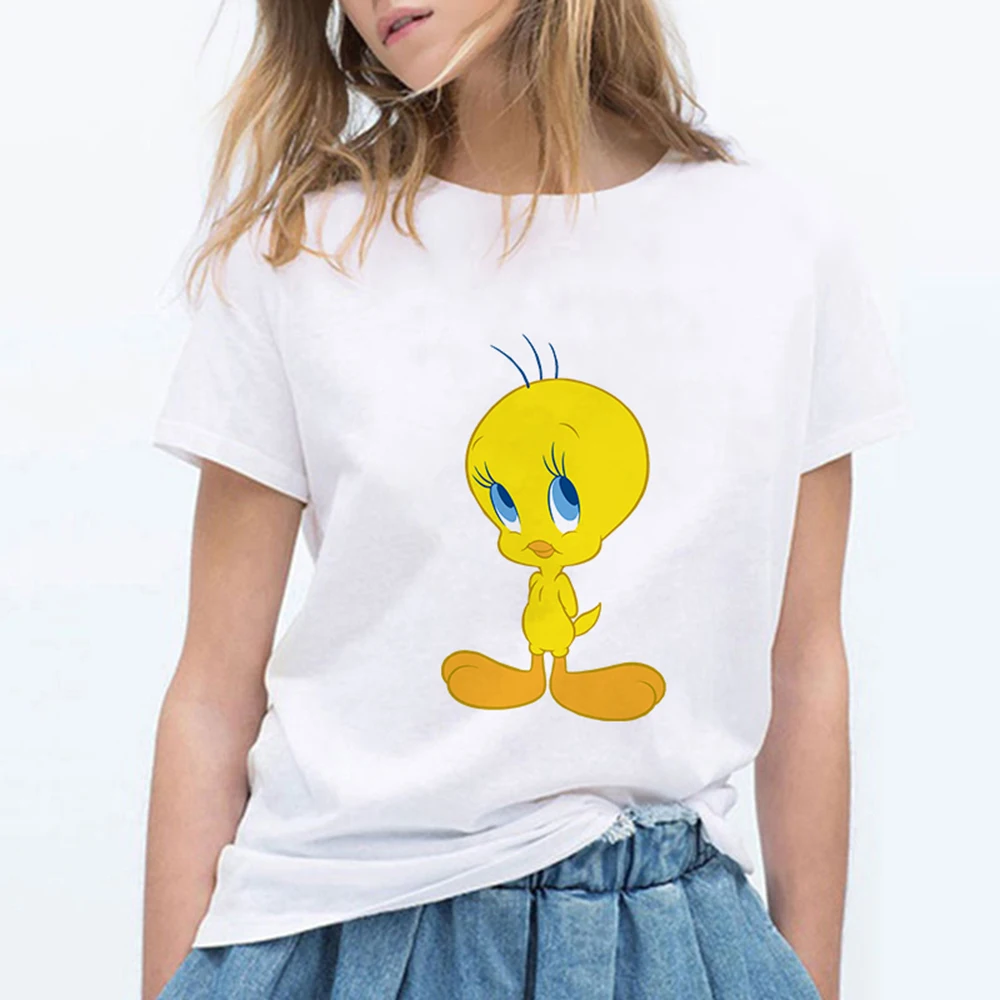 Looney tung птичка Твити женские футболки забавный Vogue Harajuku уличная одежда большого размера Футболка женская одежда