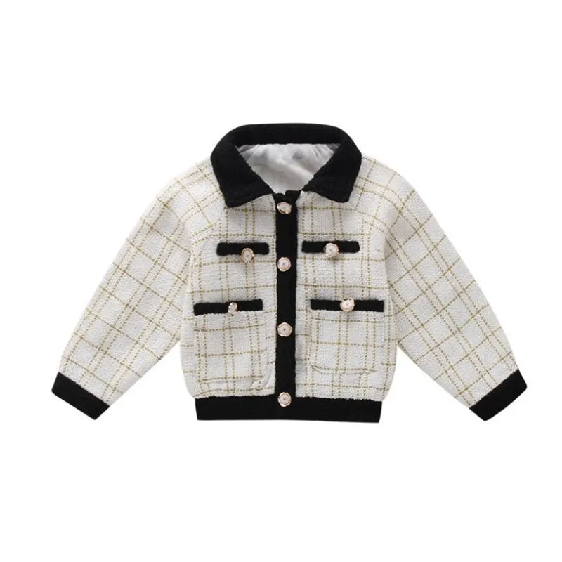 Beige DFXD/Коллекция года, модная Осенняя верхняя одежда для девочек, однобортный Кардиган в клетку с длинными рукавами, пальто для детей от 3 до 12 лет, одежда для подростков - Цвет: Beige