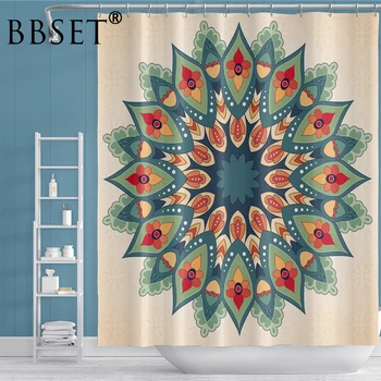 

Mandala Floral Printed Shower Curtain Geometric Pattern Bohemian Waterproof Bathroom Curtain Bathroom Decor with 12 Hooks