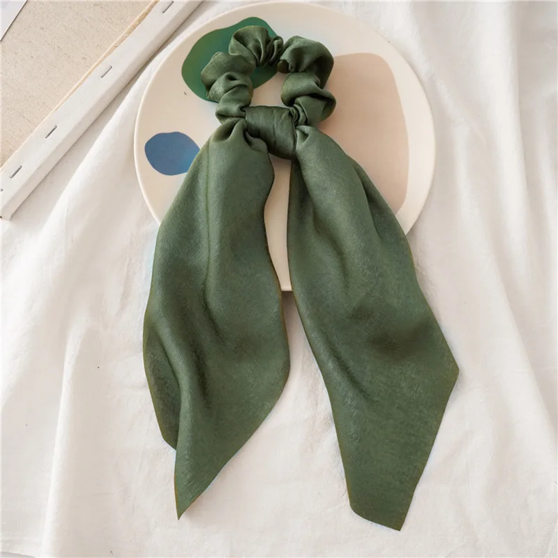 Green Женские Длинные резинки из шифона, эластичные резинки для волос, кольцо для волос, держатель для конского хвоста, милые модные аксессуары для волос для девушек - Цвет: Green