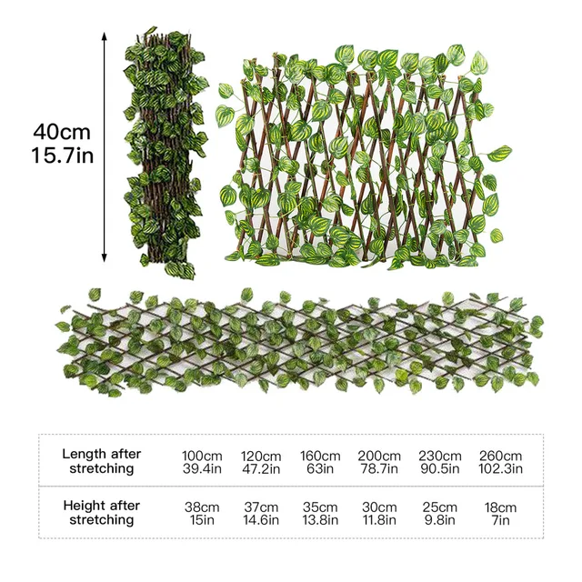 Kerítés Képernyő Mesterséges Levél Kibővíthető Otthoni Dekoráció 40 Cm -Es Növénylevelek Nyújtható Fa Kert - Image 2