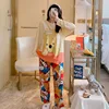 Pajam Cartoon Mickey Minnie Duck Tigger Pajamas Women Spring Autumn Long Sleeve Student Cute Loose Pajamas 2pcs Suit 3