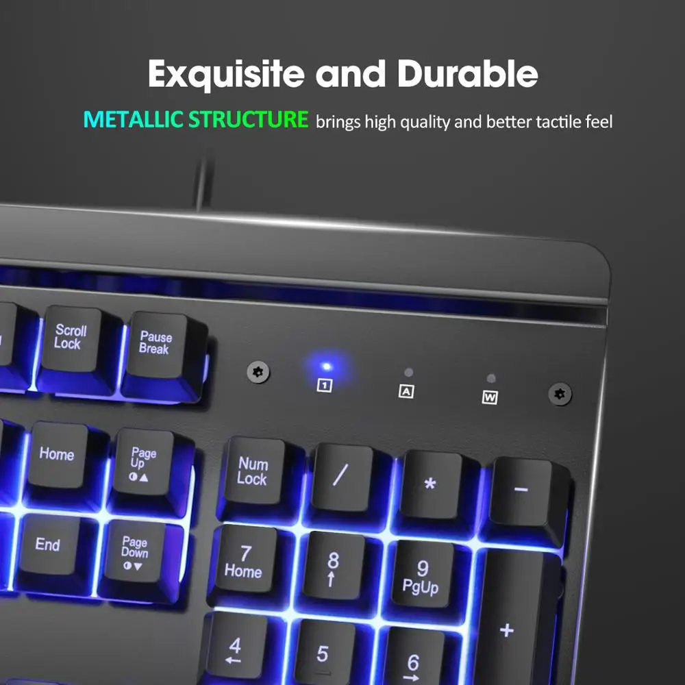 Игровая клавиатура PICTEK PC268, проводная USB мембранная клавиатура с RGB подсветкой, с подставкой для запястья, 104, колпачки для ПК, компьютера, русская наклейка