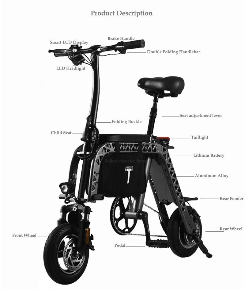 Electric Bikes Adults Two Wheels Electric Bicycles 36V 250W 20KMH 10.4AH Parent Child Portable Electric Scooter With Two Seat  (18)
