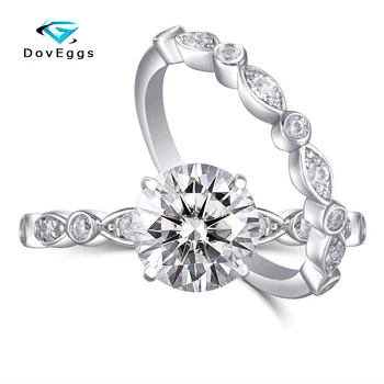 

DovEggs Sterling Solid S925 Center 1.5ct 7.5mm GH Color Moissanite Engagement Ring Bridal Sets For Women With Accents Ring Set