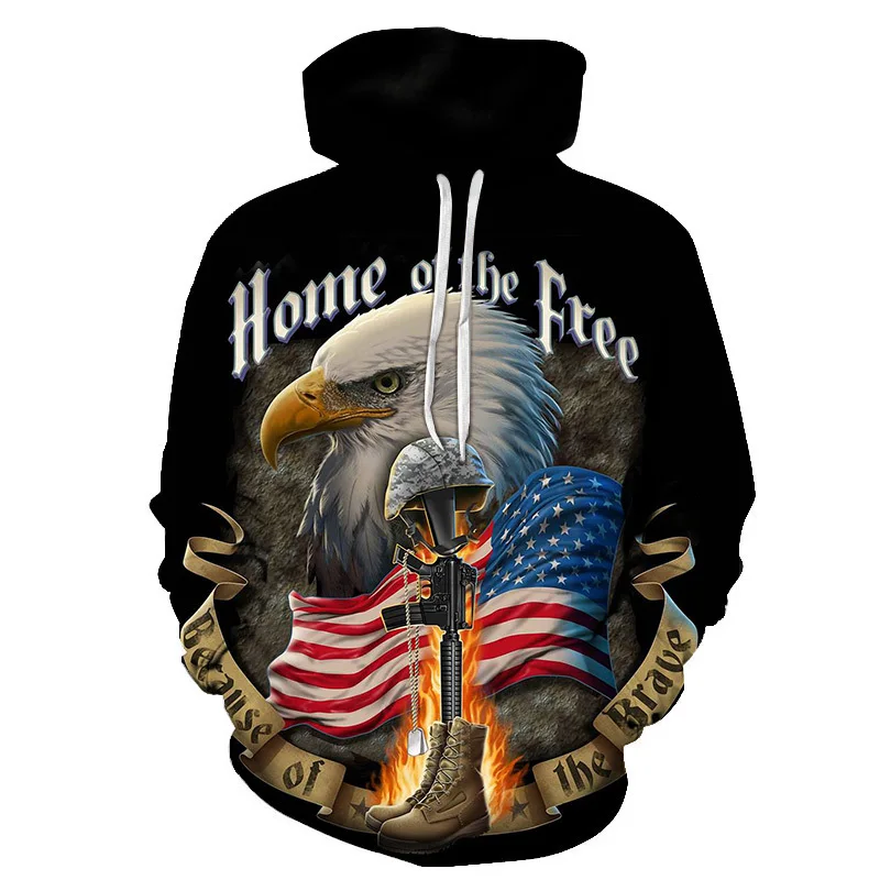 

2021 USA Flag Hoodies Sweatshirt Men/Women Hooded 3D Print Eagle autumn Winter Hoody black Polluver Tops America jacket